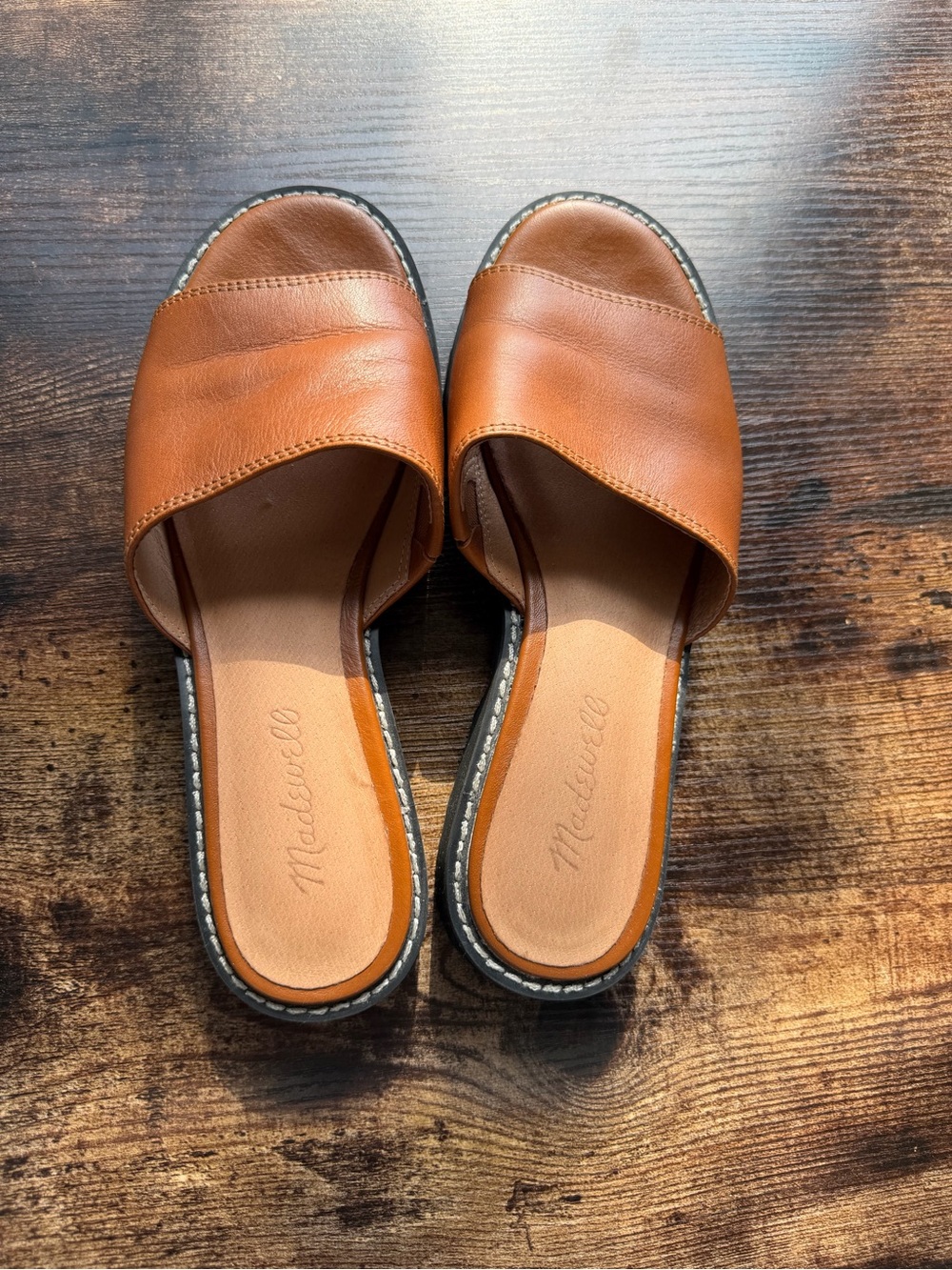 Madewell Cognac Leather Slide Mules